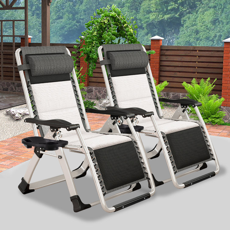 JTANGL Zero Gravity Chair Lawn Recliner Reclining Patio Lounger Chair Folding Portable Chaise Adjustable Headrest Support 440lbs. Non removable Cotton Pad Wayfair